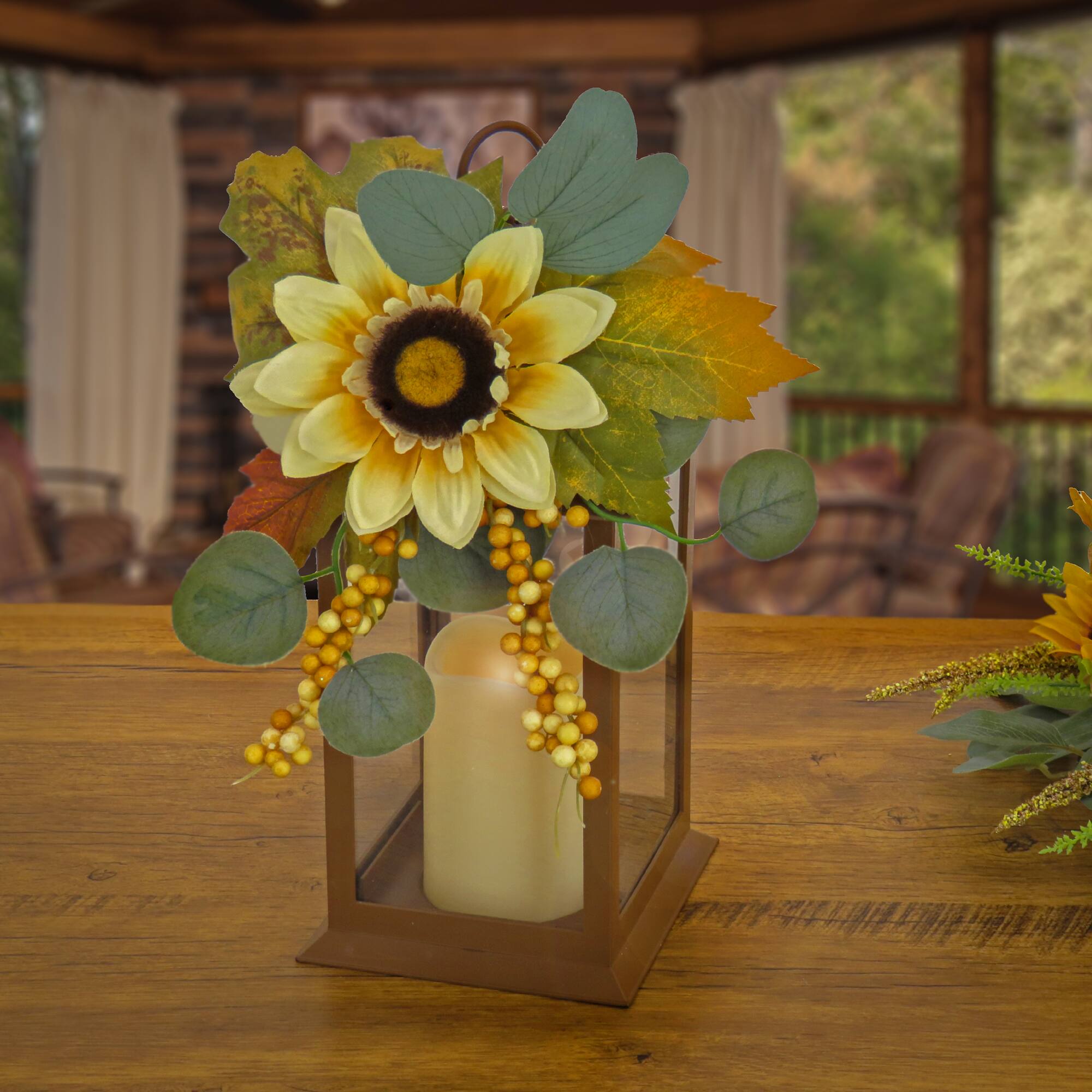 13" Harvest Lantern Decoration with 1 LED Candle